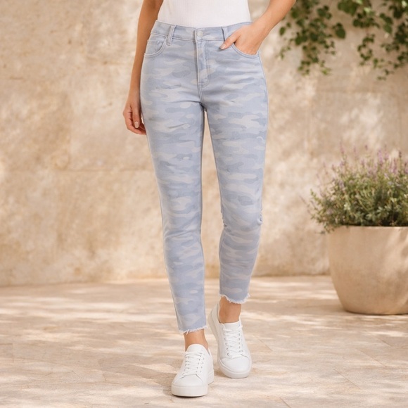 Mac And Me Denim - MAC AND ME Jeans Pants Jeggings Leggings Blue Gray Camo 5-Button Fly Hem Small